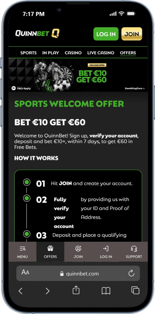 Quinnbet sign up offer