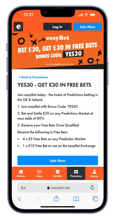 easybet predictions sign up offer