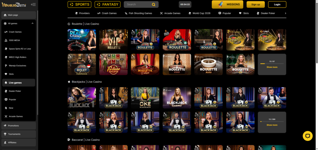Wanejobets Live Casino
